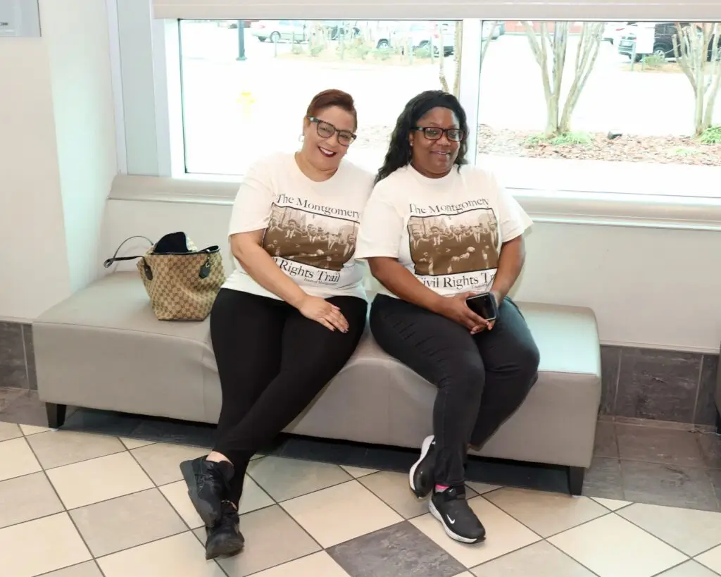 Carmen and Felicia of Southern Gals seated together in a bright lobby